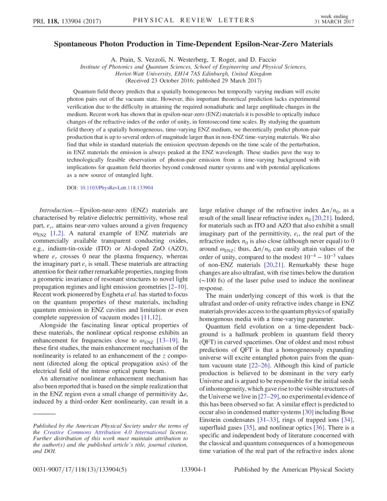 Spontaneous photon production in time-dependent epsilon-near-zero materials