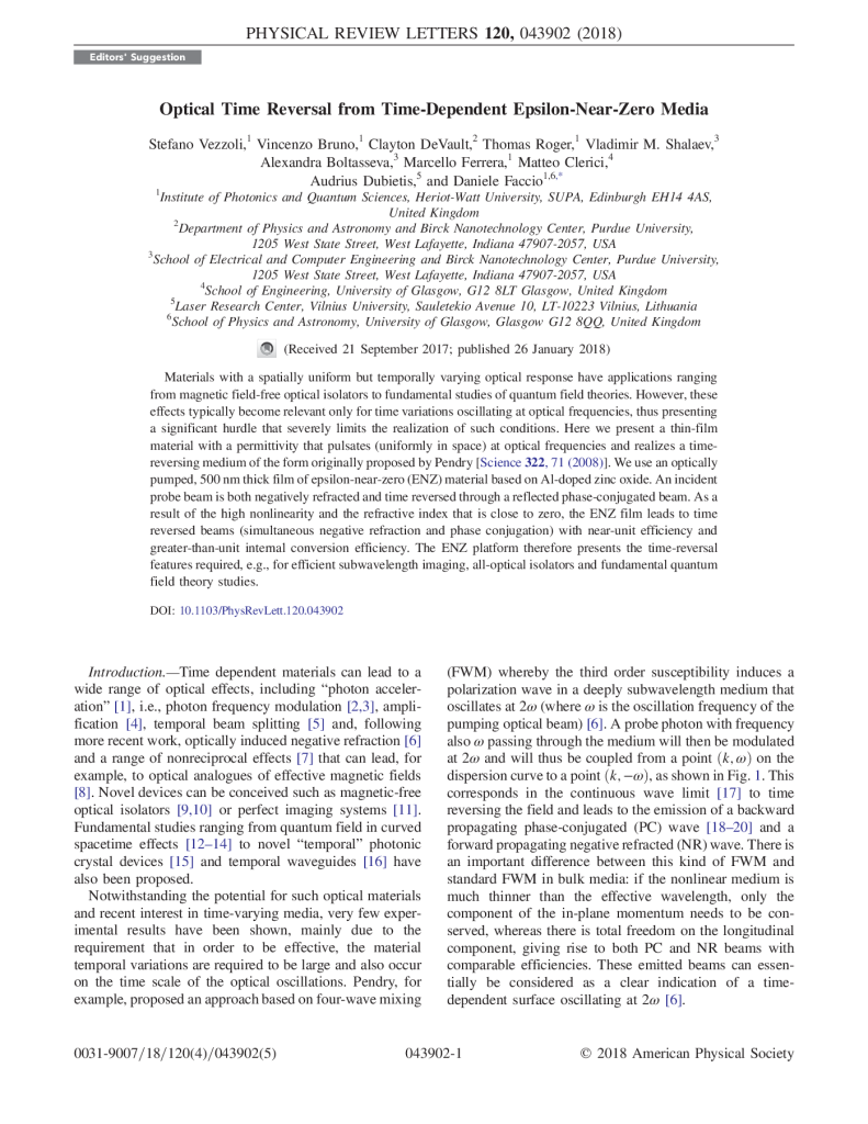 Optical time reversal from time-dependent Epsilon-Near-Zero media