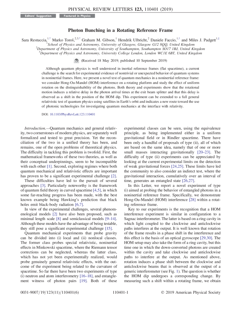 Photon bunching in a rotating reference frame