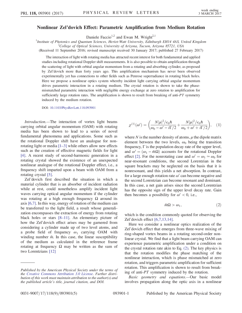 Nonlinear Zel’dovich effect: parametric amplification from medium rotation