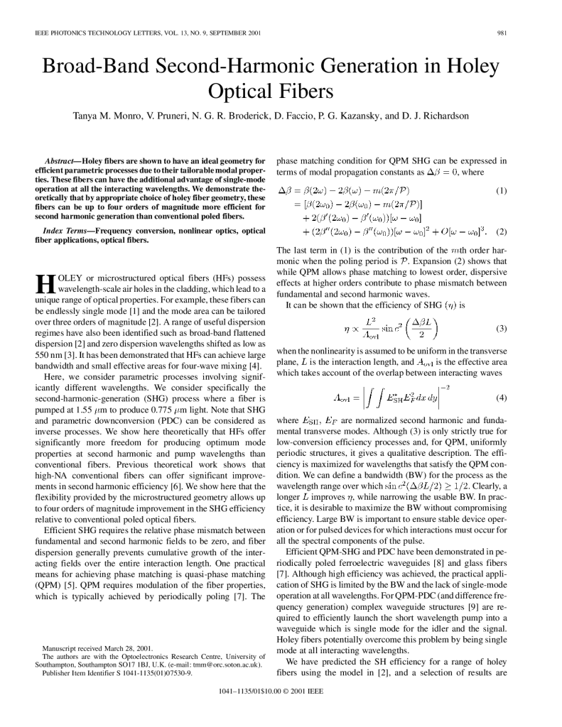 Broad-band second harmonic generation in holey optical fibers