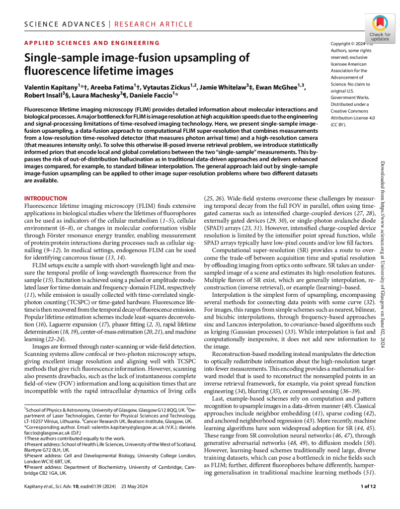 Single-sample image-fusion upsampling of fluorescence lifetime images