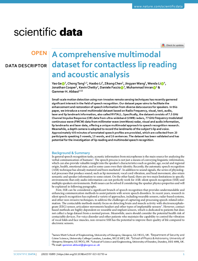 A comprehensive multimodal dataset for contactless lip reading and acoustic analysis