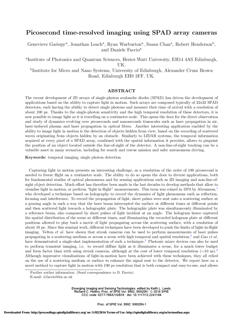 Picosecond time-resolved imaging using SPAD array cameras