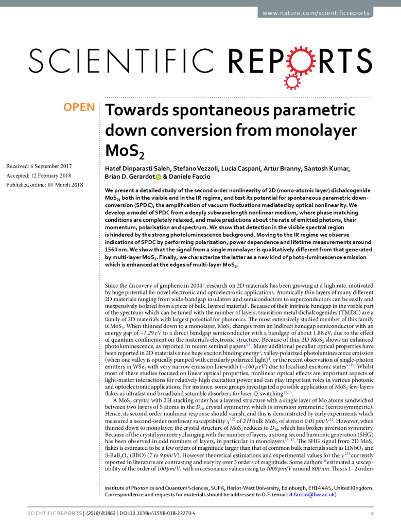 Towards spontaneous parametric down conversion from monolayer MoS2