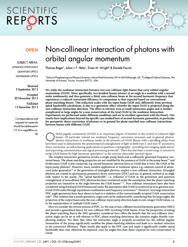 Non-collinear interaction of photons with orbital angular momentum