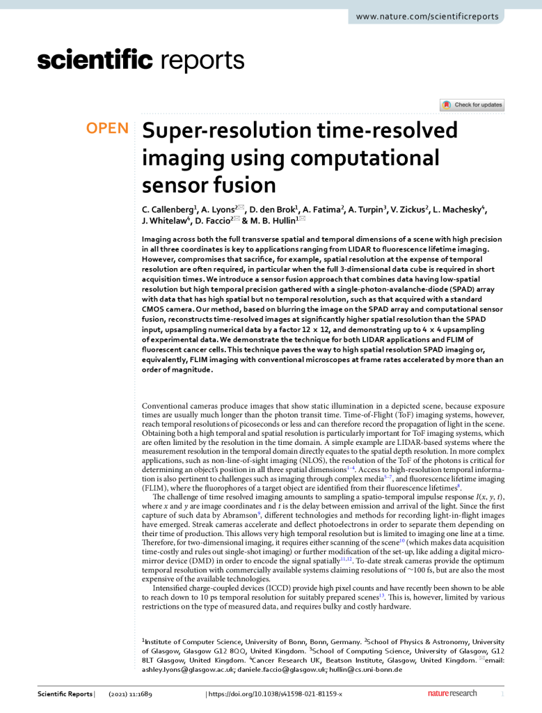 Super-resolution time-resolved imaging using computational sensor fusion