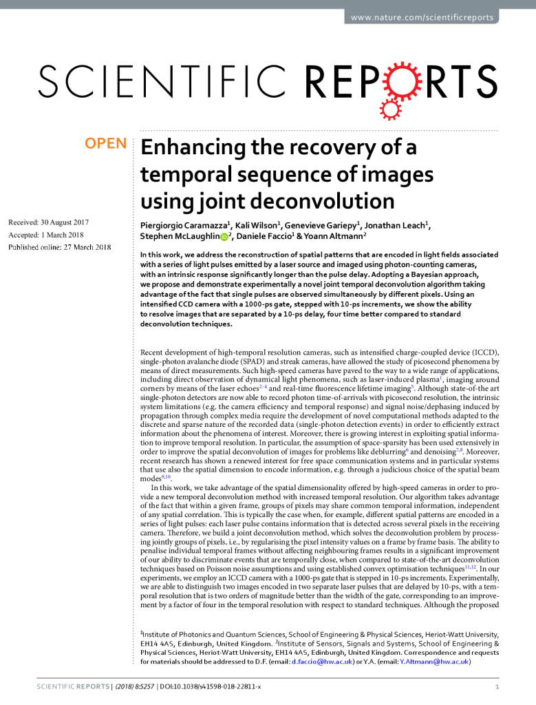 Enhancing the recovery of a temporal sequence of images using joint deconvolution