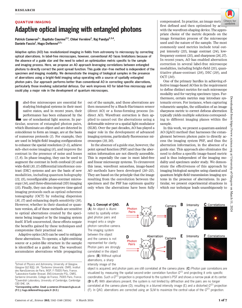 Adaptive optical imaging with entangled photons