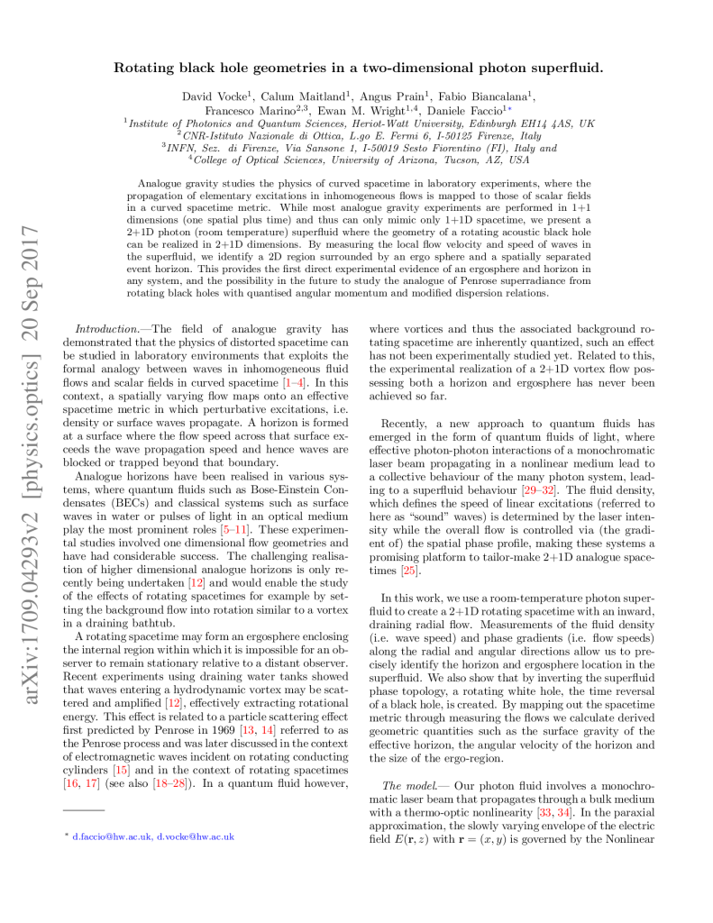 Rotating black hole geometries in a two-dimensional photon superfluid