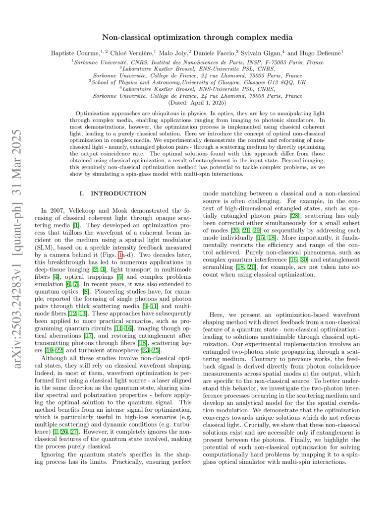 Non-classical optimization through complex media