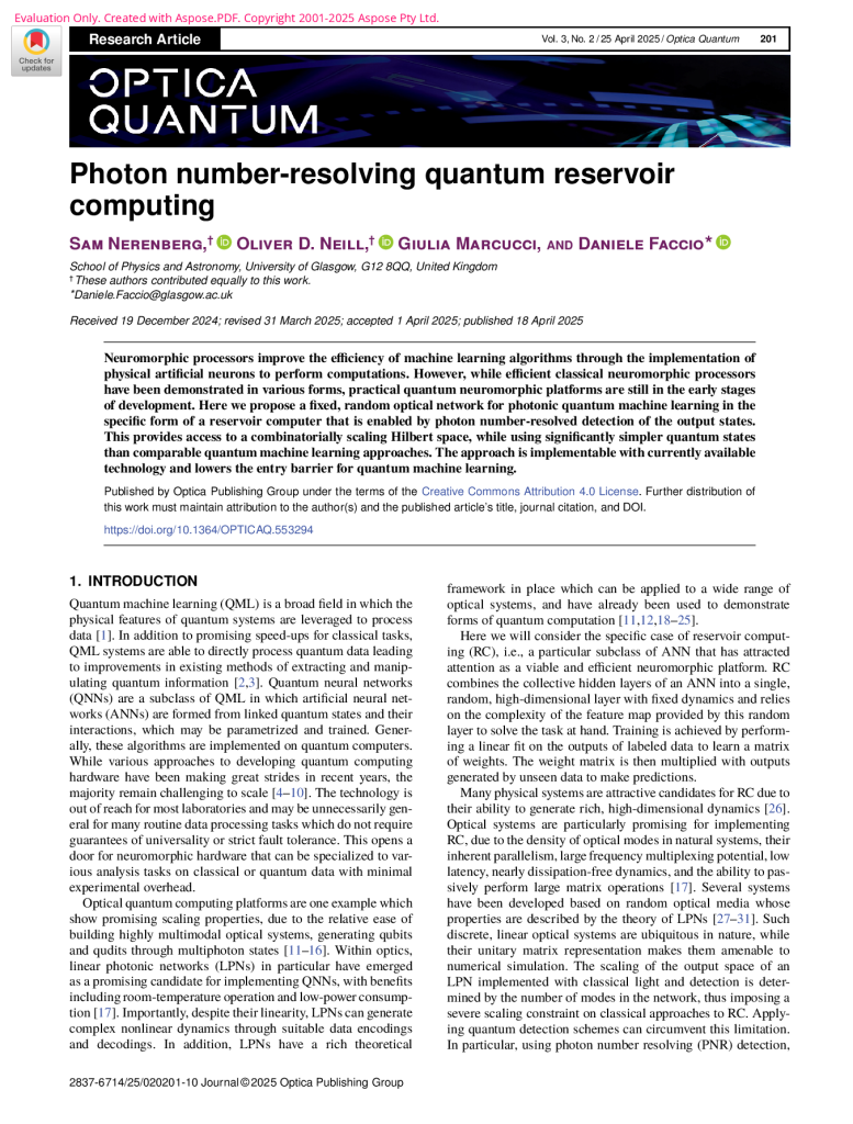 Photon Number-Resolving Quantum Reservoir Computing