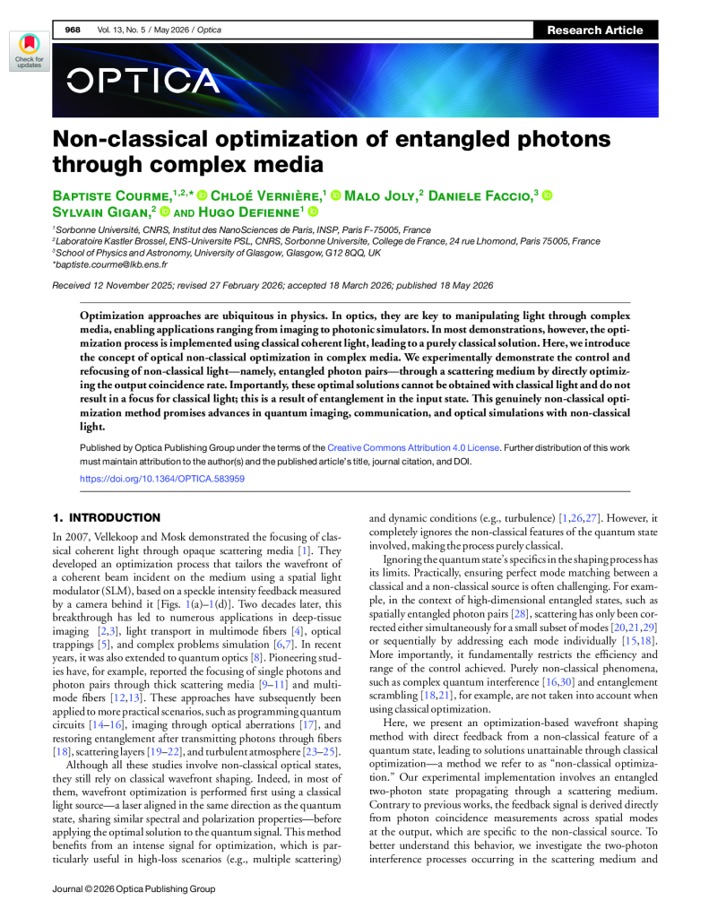 Non-classical optimization through complex media