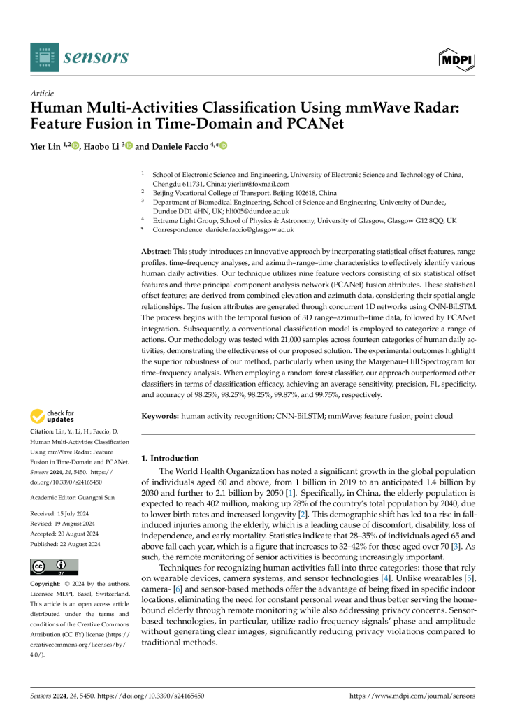 Human Multi-Activities Classification Using mmWave Radar:Feature Fusion in Time-Domain and PCANet