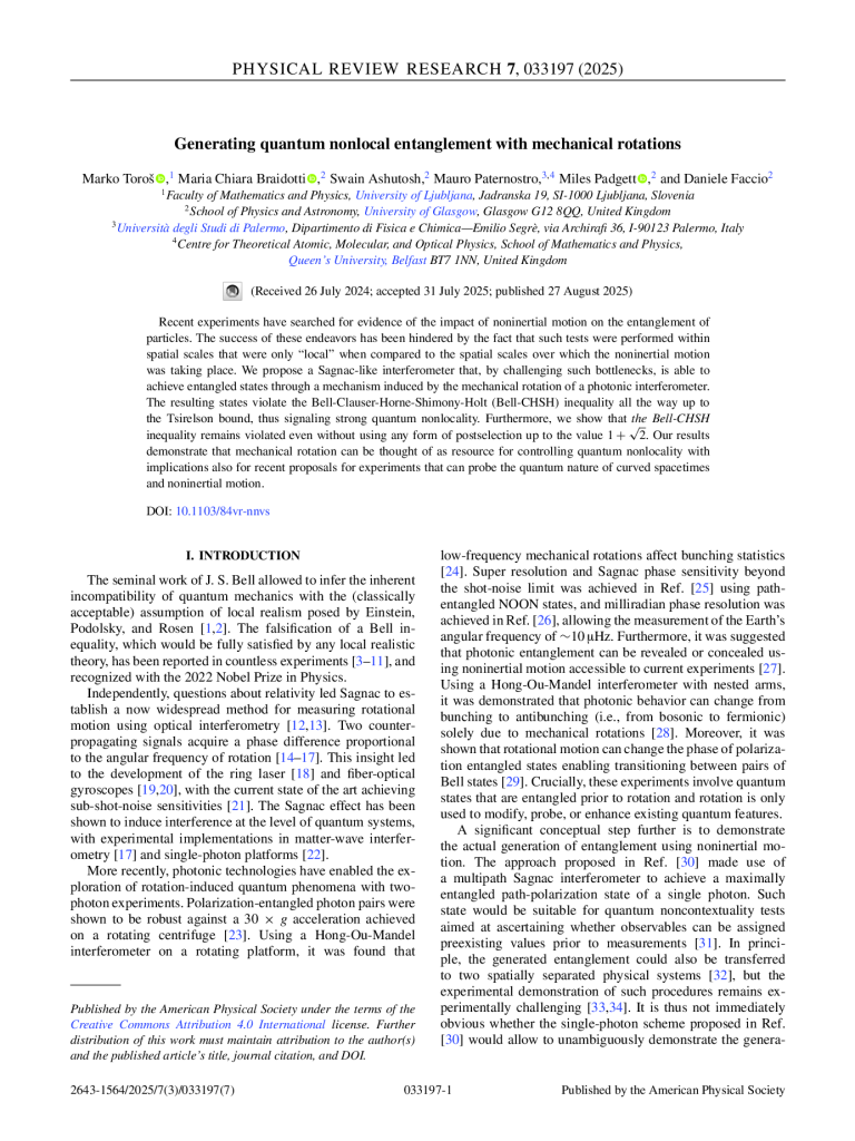 Generating quantum nonlocal entanglement with mechanical rotations