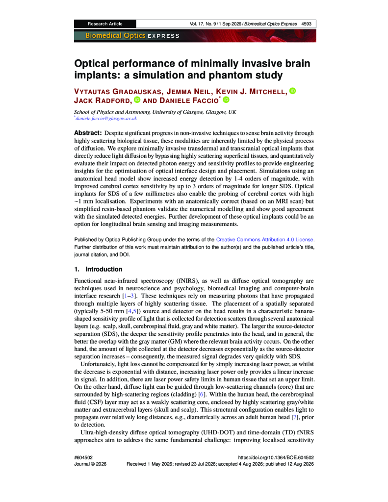 Optical performance of minimally invasive brain implants: a simulation and phantom study